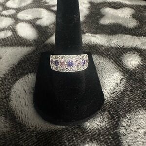 Elegant Purple and Pink cz silver ring size 7